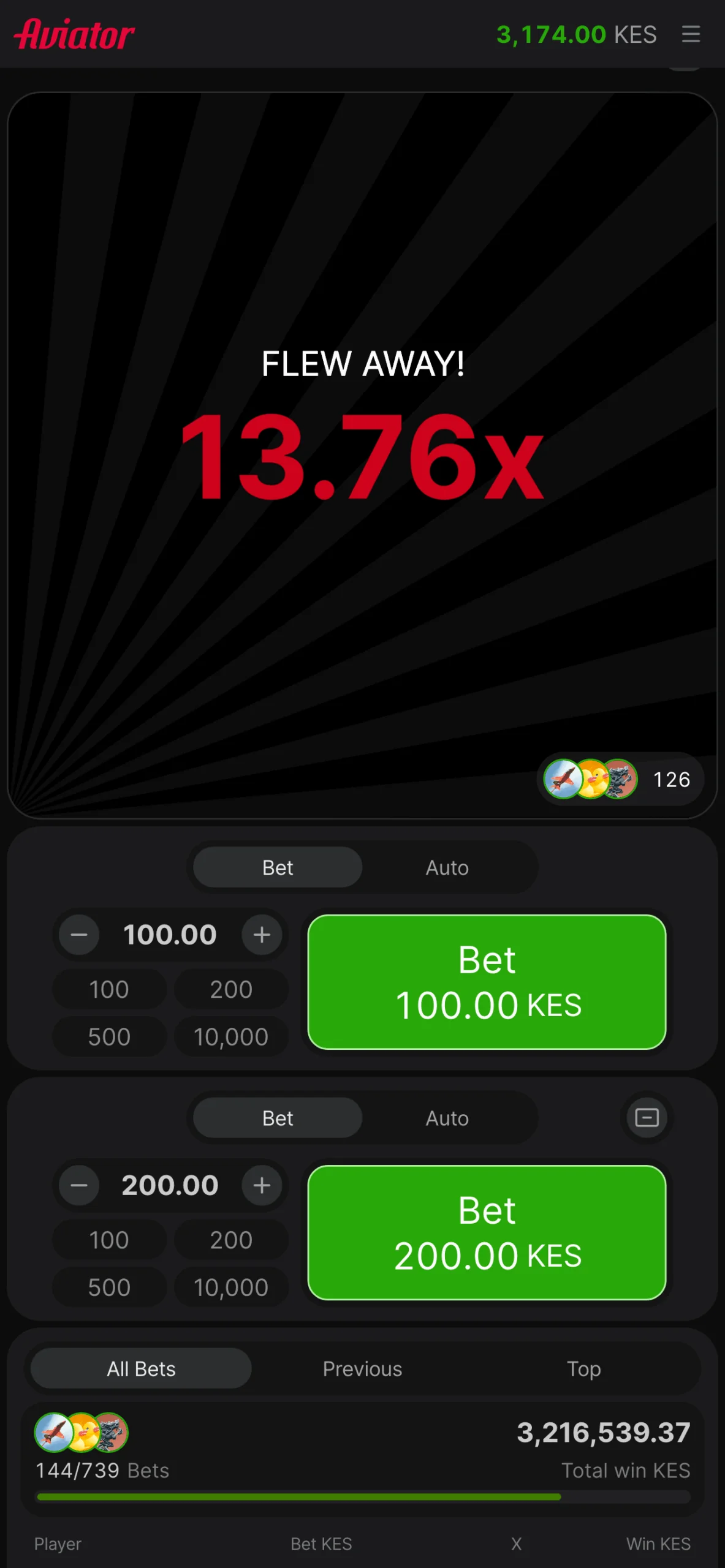 At the end of the round, a new bet can be placed in the Aviator app