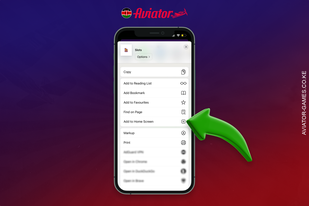 In the next step, to install the Aviator for iOS app you need to click on the Add to Home Screen button