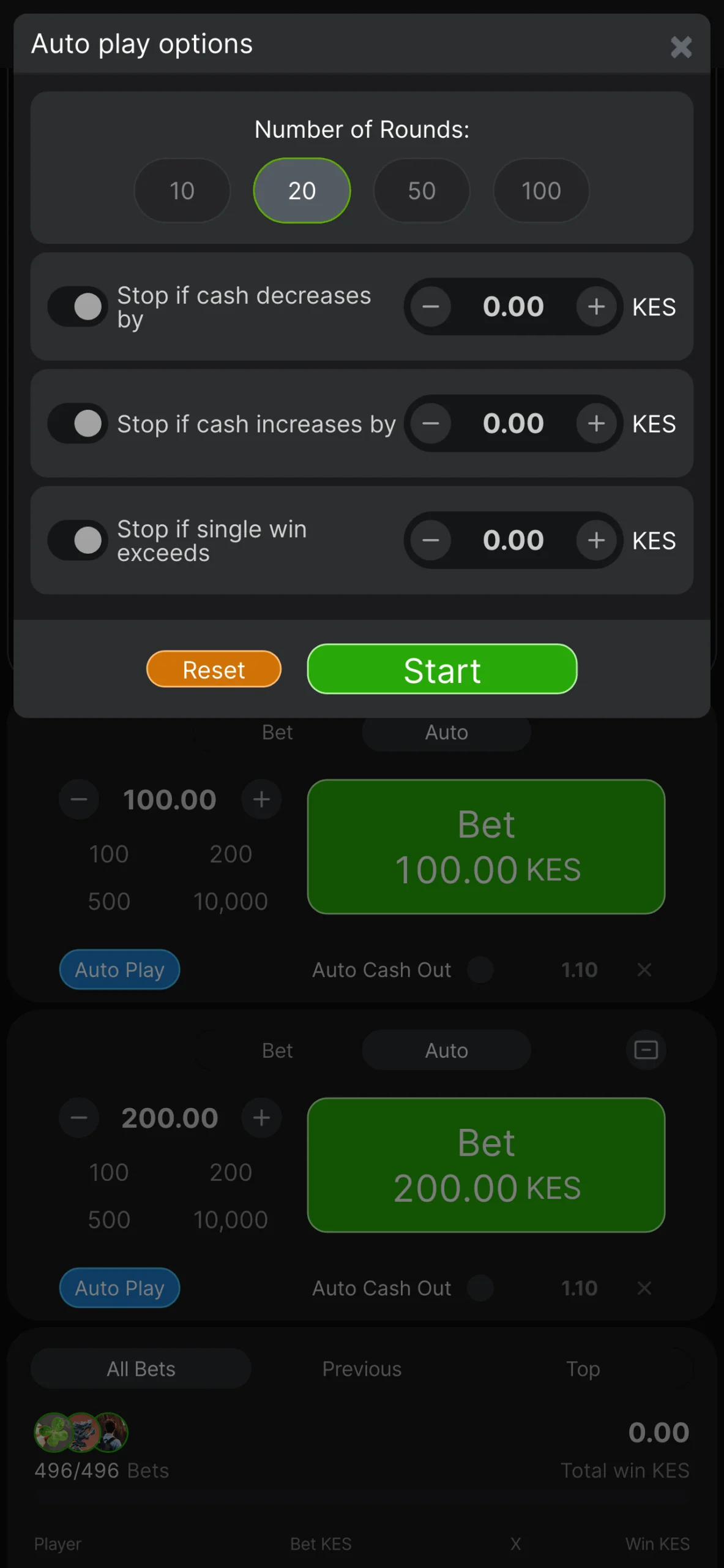 The Aviator app's auto play mode is available to all users from Kenya and has flexible settings