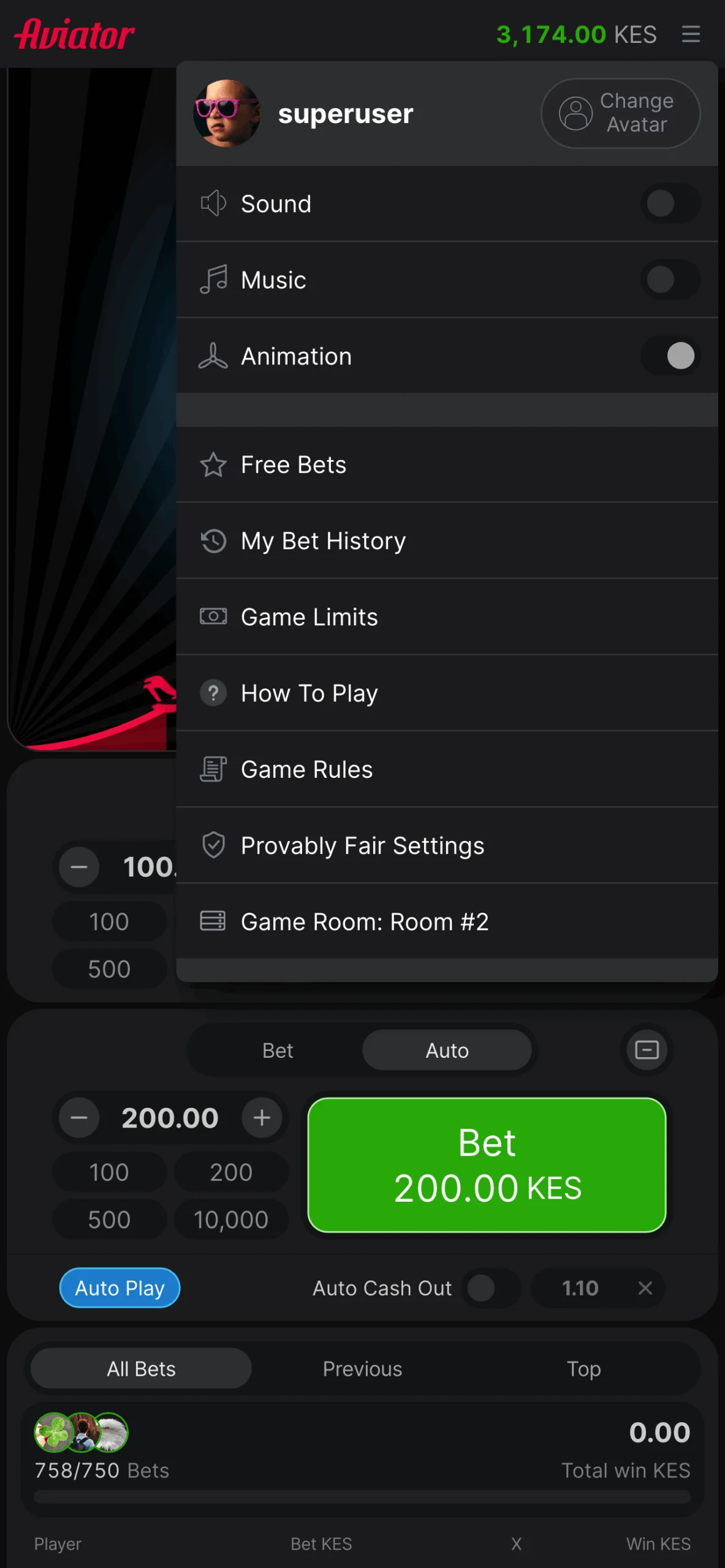 In the Aviator app, players from Kenya have a variety of game settings available to them